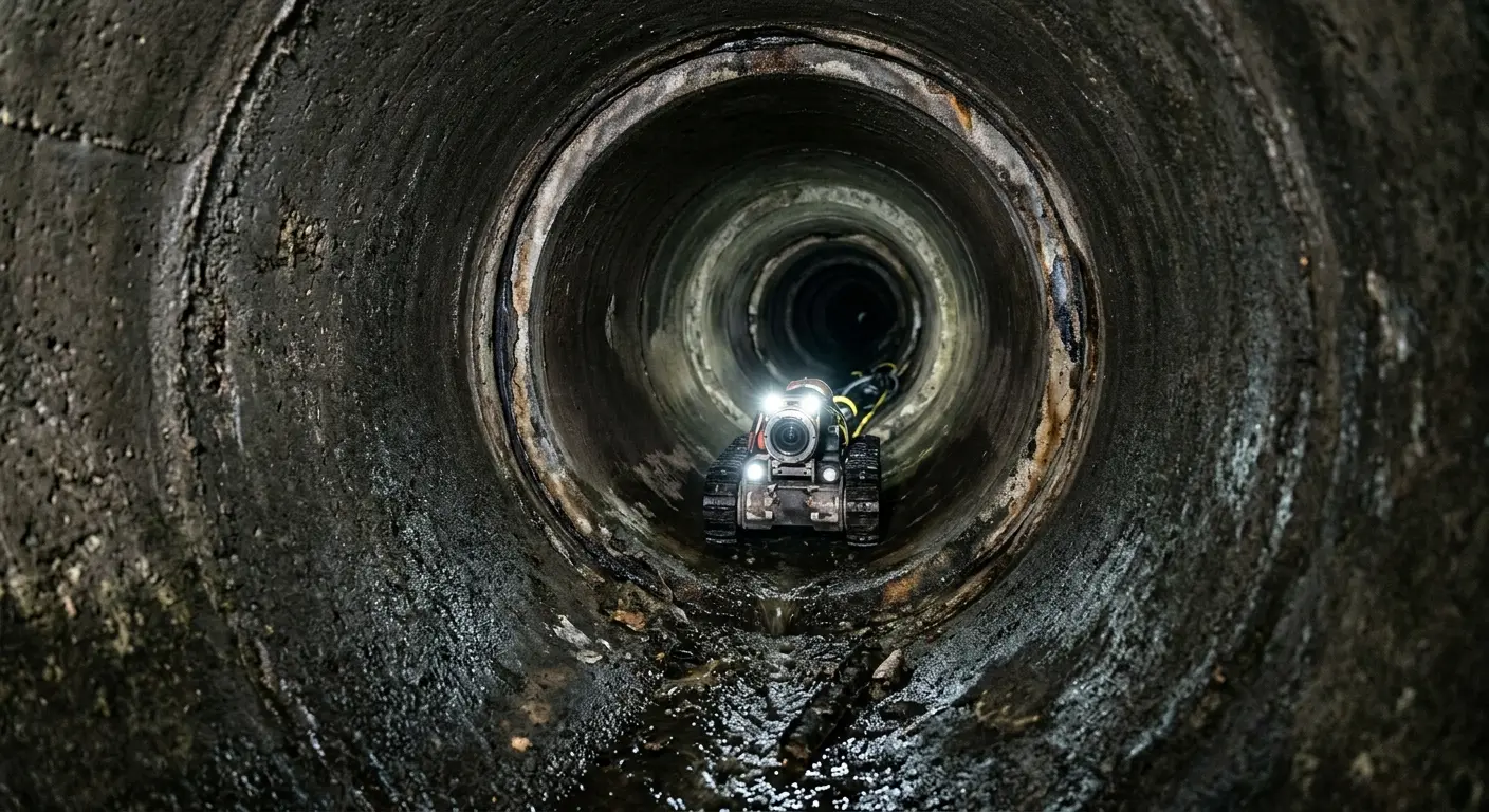 Robotic sewer camera inspecting pipe interior for Sewer Line Repair in Danville